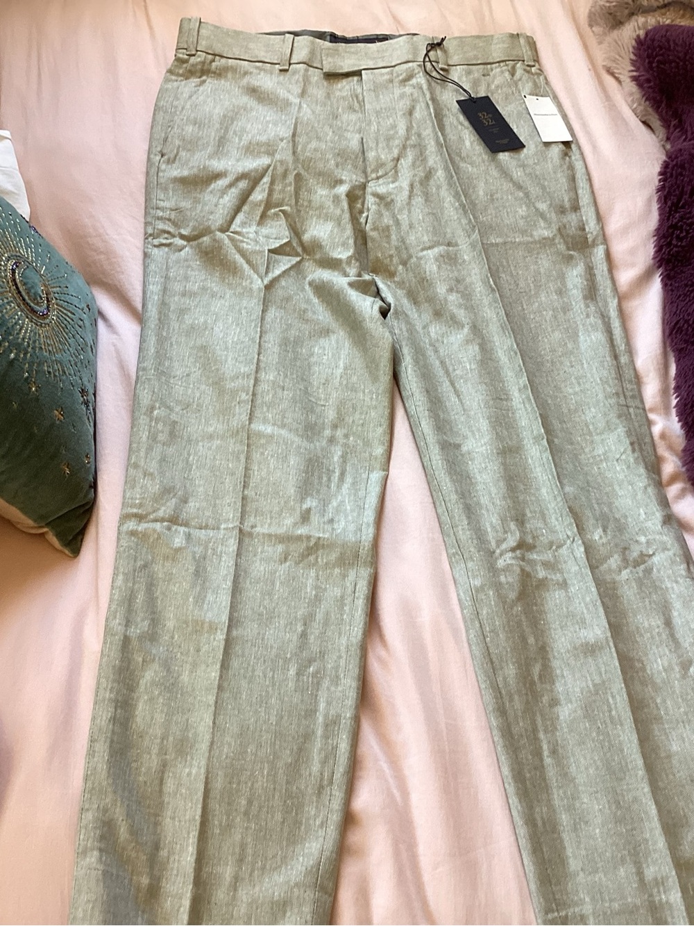 Abercrombie & Fitch Light Sage Linen-Blend Dress Pants